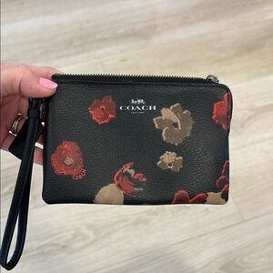 Coach Black Floral Wristlet